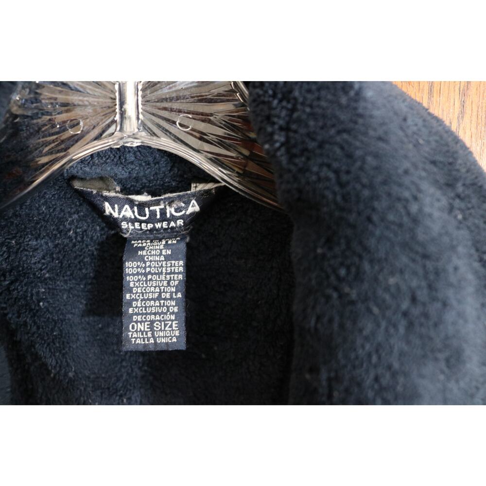 NAUTICA Sleep Robe Mens Navy Blue Soft Fuzzy Belted Pockets Sleepwear Lounge - Picture 4 of 14